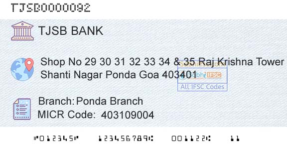Tjsb Sahakari Bank Ltd Ponda BranchBranch 