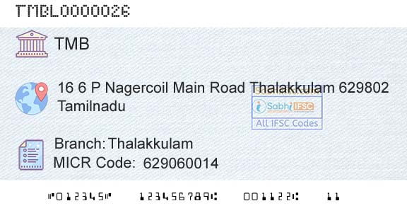 Tamilnad Mercantile Bank Limited ThalakkulamBranch 