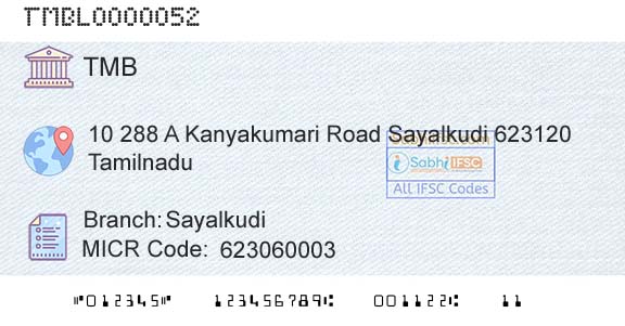Tamilnad Mercantile Bank Limited SayalkudiBranch 