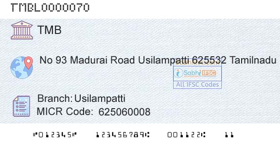 Tamilnad Mercantile Bank Limited UsilampattiBranch 