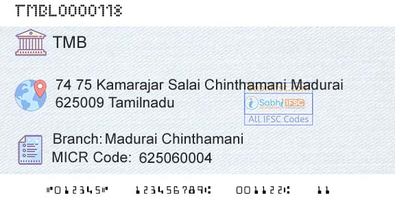 Tamilnad Mercantile Bank Limited Madurai ChinthamaniBranch 