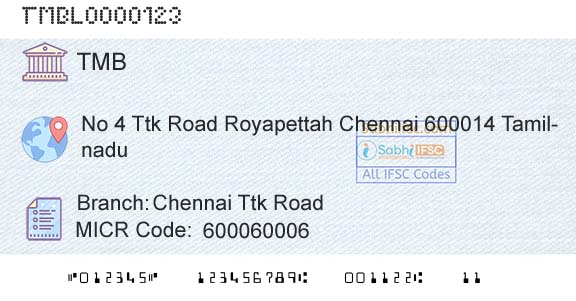 Tamilnad Mercantile Bank Limited Chennai Ttk RoadBranch 