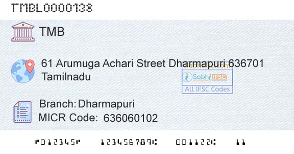 Tamilnad Mercantile Bank Limited DharmapuriBranch 