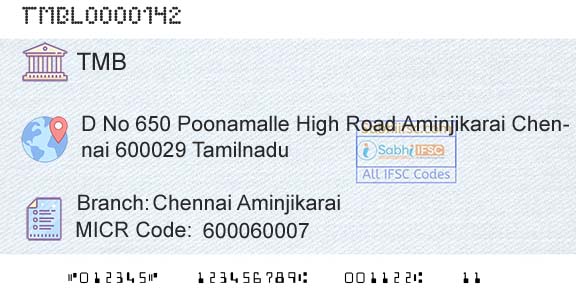 Tamilnad Mercantile Bank Limited Chennai AminjikaraiBranch 