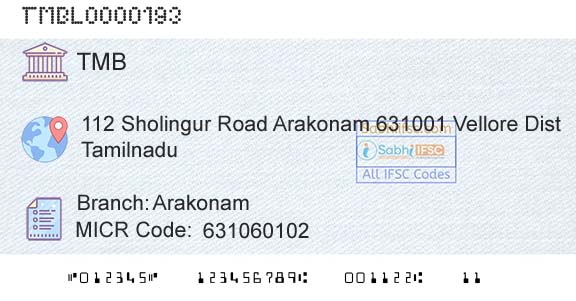 Tamilnad Mercantile Bank Limited ArakonamBranch 