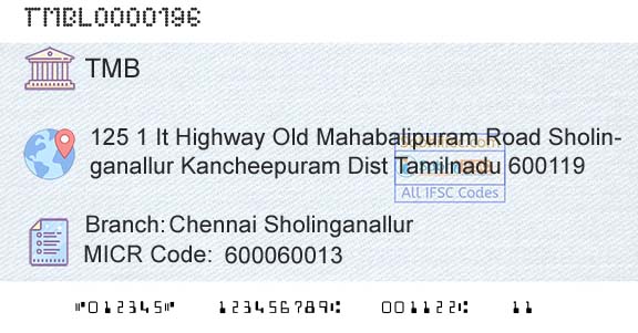 Tamilnad Mercantile Bank Limited Chennai SholinganallurBranch 
