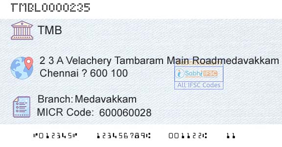 Tamilnad Mercantile Bank Limited MedavakkamBranch 