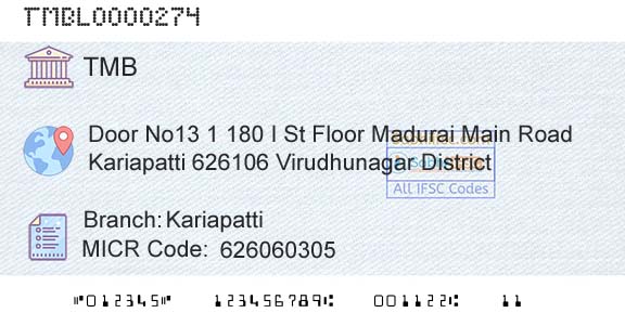 Tamilnad Mercantile Bank Limited KariapattiBranch 