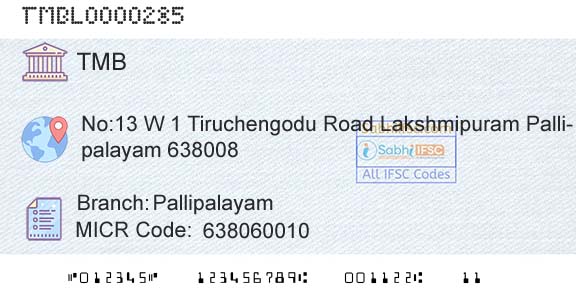 Tamilnad Mercantile Bank Limited PallipalayamBranch 