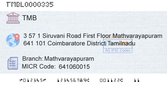 Tamilnad Mercantile Bank Limited MathvarayapuramBranch 