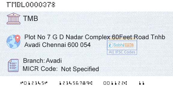 Tamilnad Mercantile Bank Limited AvadiBranch 