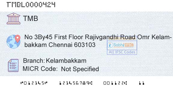 Tamilnad Mercantile Bank Limited KelambakkamBranch 
