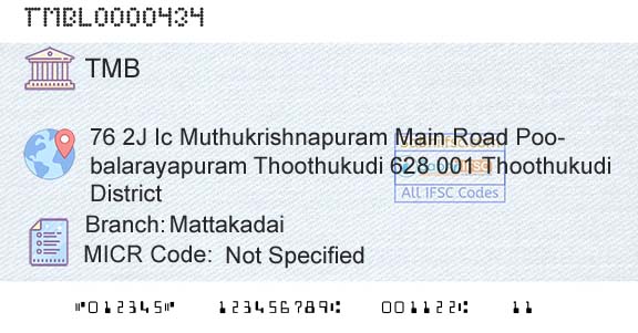 Tamilnad Mercantile Bank Limited MattakadaiBranch 