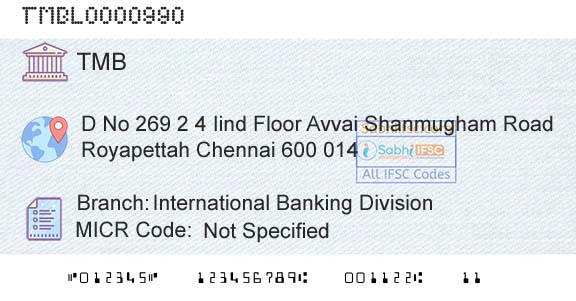 Tamilnad Mercantile Bank Limited International Banking DivisionBranch 