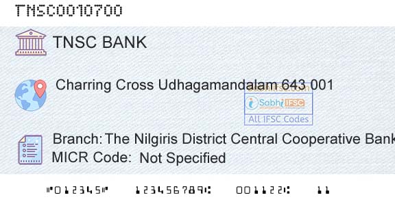 The Tamil Nadu State Apex Cooperative Bank The Nilgiris District Central Cooperative Bank LtdBranch 