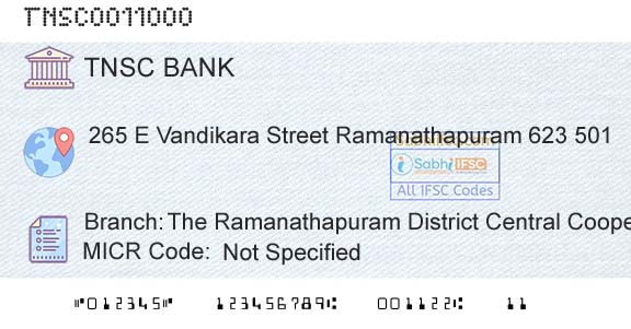 The Tamil Nadu State Apex Cooperative Bank The Ramanathapuram District Central Cooperative BaBranch 