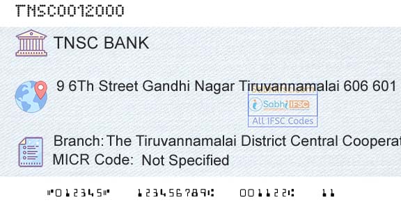 The Tamil Nadu State Apex Cooperative Bank The Tiruvannamalai District Central Cooperative BaBranch 