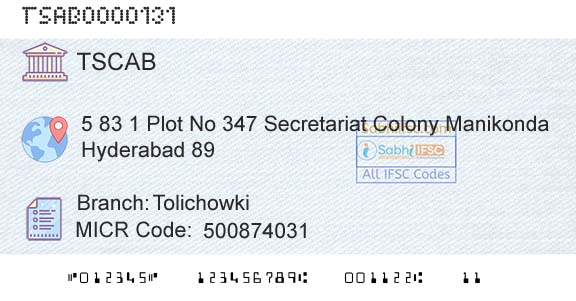 Telangana State Coop Apex Bank TolichowkiBranch 
