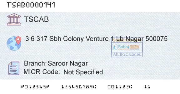 Telangana State Coop Apex Bank Saroor NagarBranch 