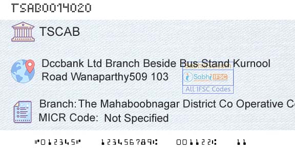 Telangana State Coop Apex Bank The Mahaboobnagar District Co Operative Central BaBranch 