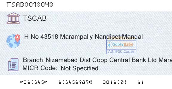 Telangana State Coop Apex Bank Nizamabad Dist Coop Central Bank Ltd MarampallyBranch 