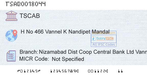 Telangana State Coop Apex Bank Nizamabad Dist Coop Central Bank Ltd Vannel KBranch 