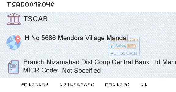Telangana State Coop Apex Bank Nizamabad Dist Coop Central Bank Ltd MendoraBranch 