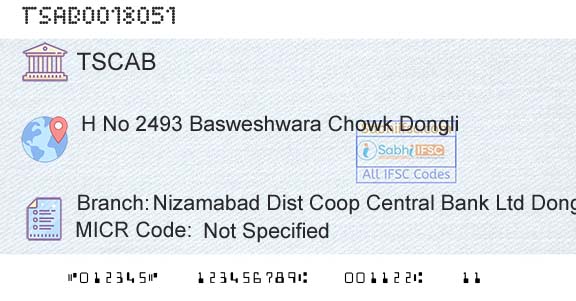 Telangana State Coop Apex Bank Nizamabad Dist Coop Central Bank Ltd DongliBranch 