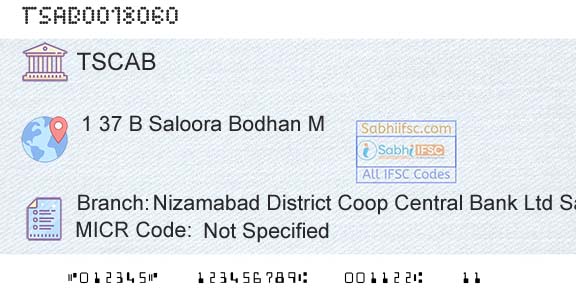 Telangana State Coop Apex Bank Nizamabad District Coop Central Bank Ltd SalooraBranch 