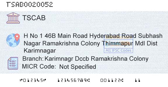 Telangana State Coop Apex Bank Karimnagr Dccb Ramakrishna ColonyBranch 