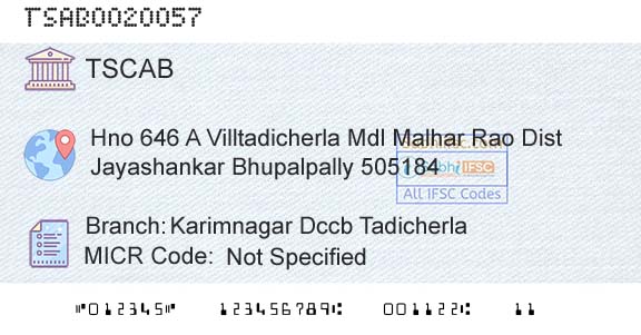 Telangana State Coop Apex Bank Karimnagar Dccb TadicherlaBranch 