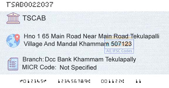 Telangana State Coop Apex Bank Dcc Bank Khammam TekulapallyBranch 