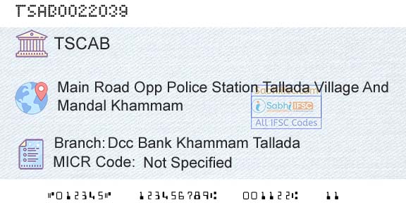 Telangana State Coop Apex Bank Dcc Bank Khammam TalladaBranch 