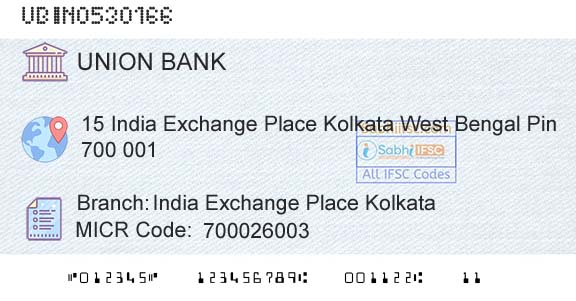 Union Bank Of India India Exchange Place KolkataBranch 