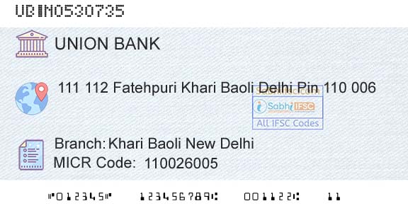 Union Bank Of India Khari Baoli New DelhiBranch 