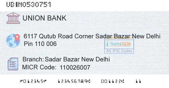 Union Bank Of India Sadar Bazar New DelhiBranch 