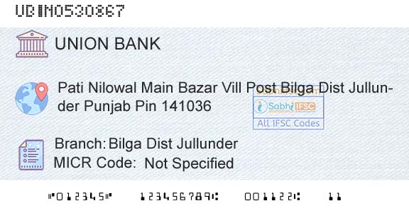 Union Bank Of India Bilga Dist Jullunder Branch 