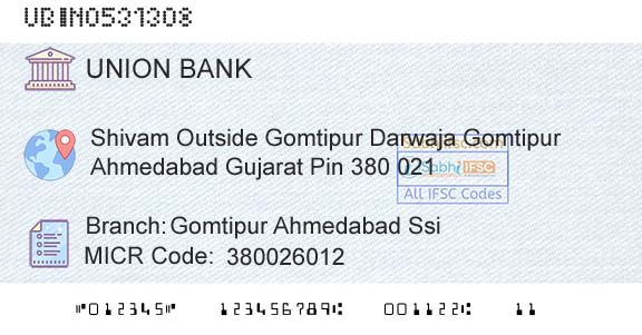 Union Bank Of India Gomtipur Ahmedabad SsiBranch 