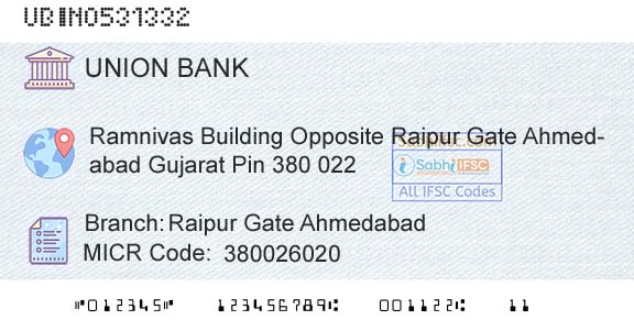 Union Bank Of India Raipur Gate AhmedabadBranch 