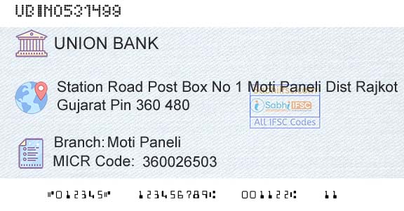 Union Bank Of India Moti PaneliBranch 