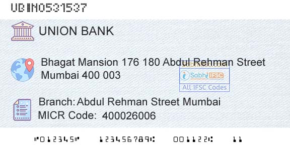 Union Bank Of India Abdul Rehman Street MumbaiBranch 