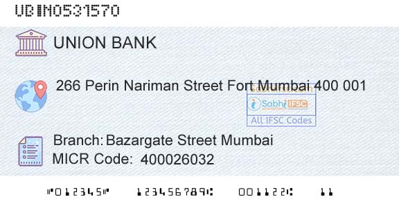 Union Bank Of India Bazargate Street MumbaiBranch 