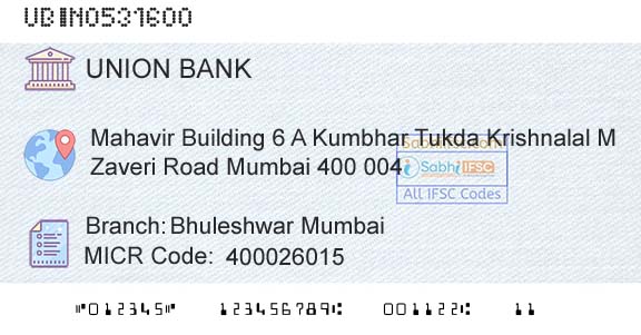 Union Bank Of India Bhuleshwar MumbaiBranch 