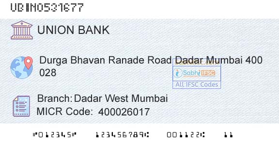 Union Bank Of India Dadar West MumbaiBranch 