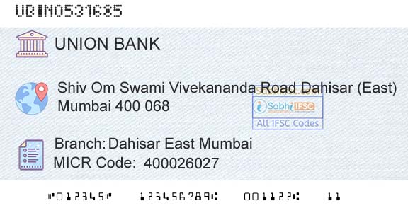 Union Bank Of India Dahisar East MumbaiBranch 