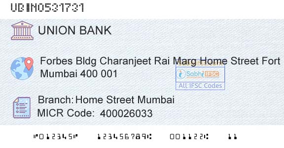 Union Bank Of India Home Street MumbaiBranch 
