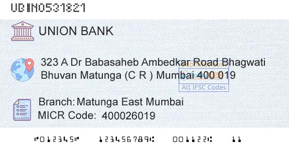 Union Bank Of India Matunga East MumbaiBranch 