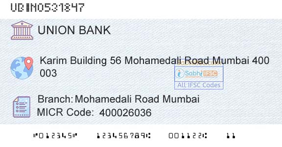 Union Bank Of India Mohamedali Road MumbaiBranch 