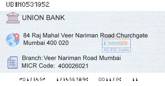 Union Bank Of India Veer Nariman Road MumbaiBranch 