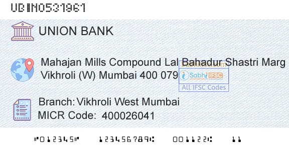 Union Bank Of India Vikhroli West MumbaiBranch 